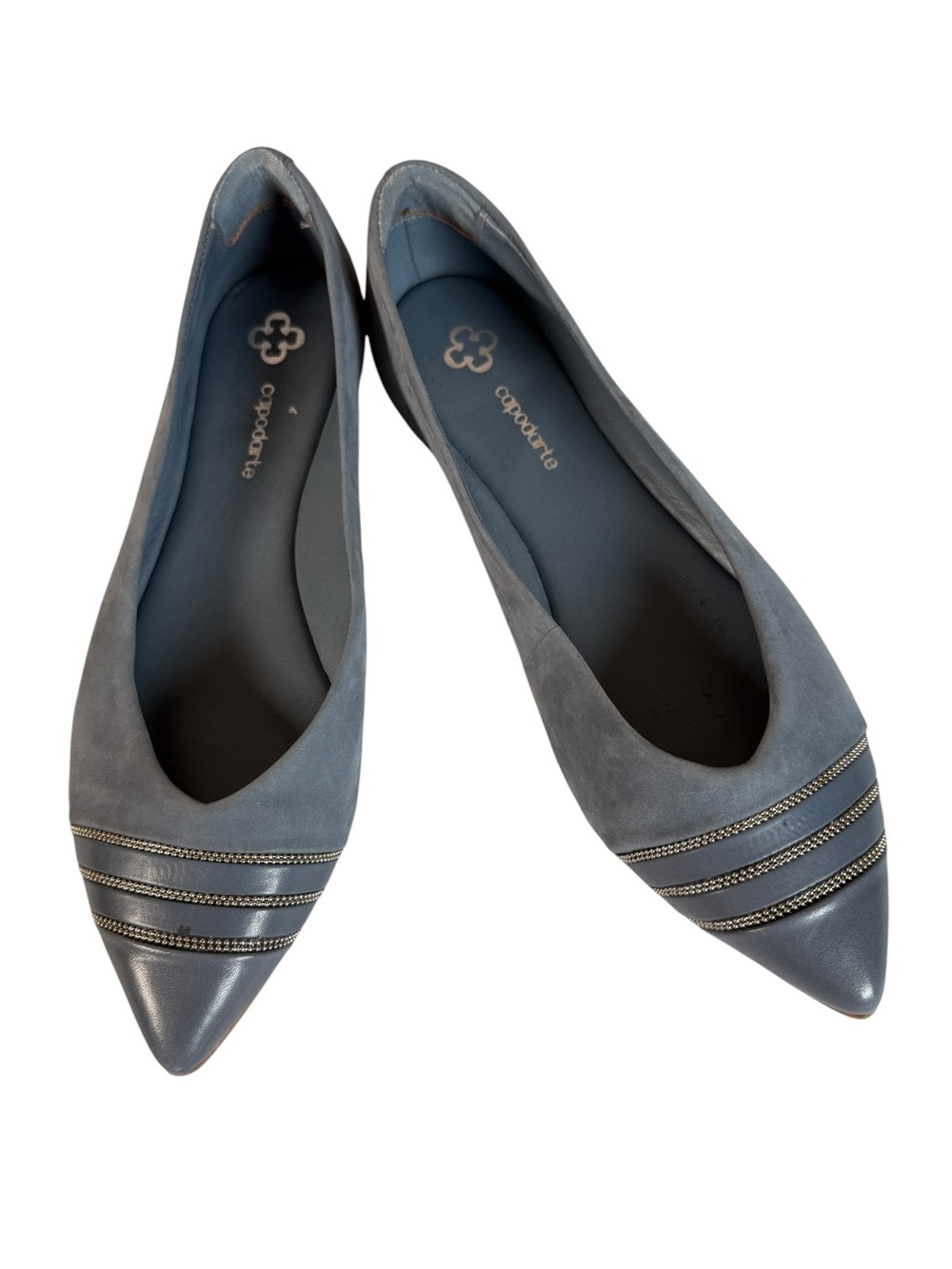 Capodarte Blue Suede Pointed Toe Embellished Ballet Flats Size 10